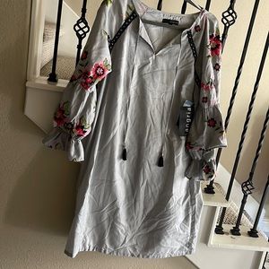 NWT Sangria Sz 12 Navy & White Puffed Sleeve Embroidered Dress